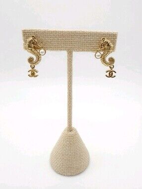 CHANEL Gold Seahorse Pearl Dangle Earrings